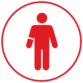Icon of red circle around person with bandage on arm.