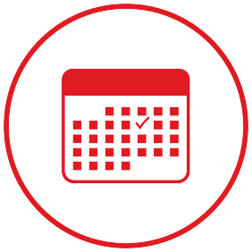 Icon of red circle around a calendar.